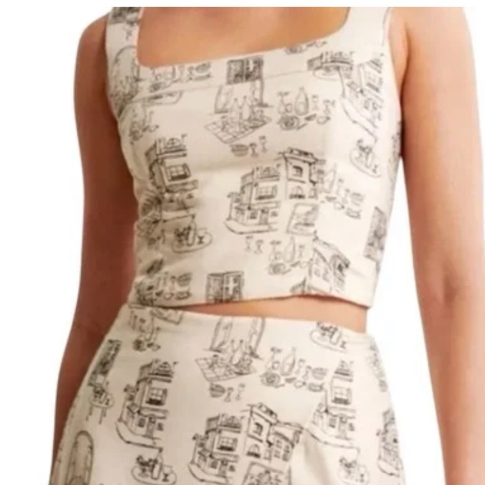Abercrombie Print Linen Blend Crop Top